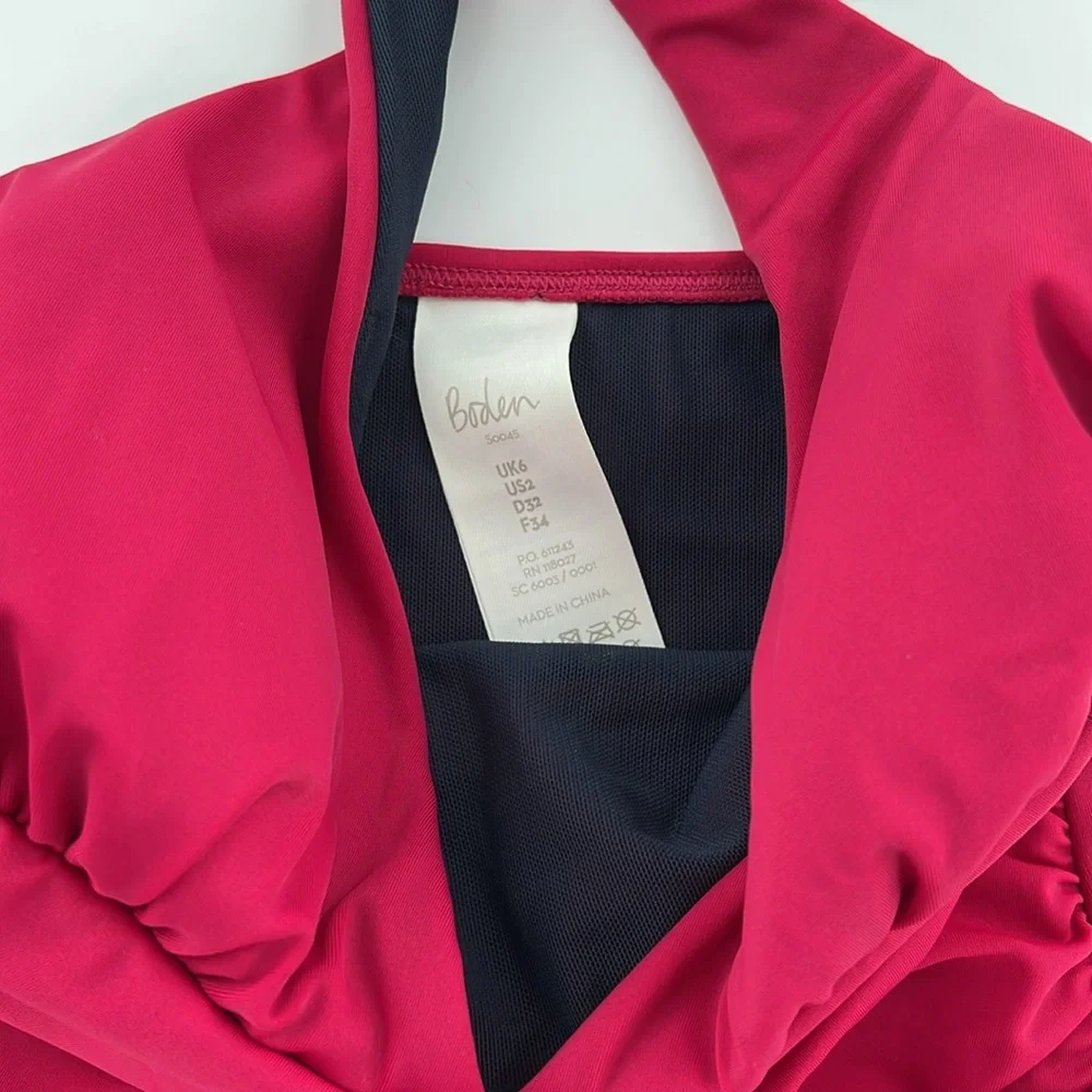 Boden Fuchsia Halter‎ Swimsuit ruching, body-sculpting lightly padded onepiece